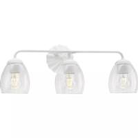 View 3 Light 120 volt White Plaster Vanity Clear Glass Light Fixture