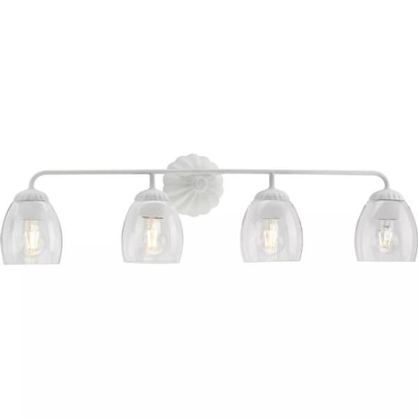 4 Light 120 volt White Plaster Vanity Clear Glass Light Fixture