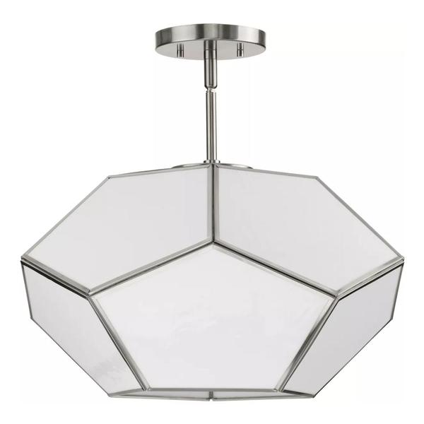 3 Light 120 volt Brushed Nickel White Art Glass Ceiling Light Fixture