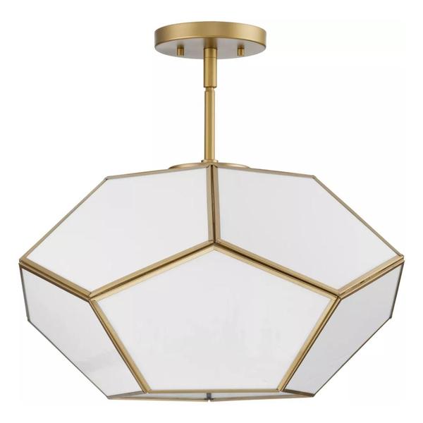 3 Light 120 volt Vintage Brass White Art Glass Ceiling Light Fixture
