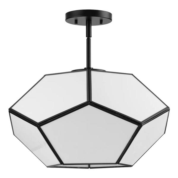 3 Light 120 volt Matte Black White Art Glass Ceiling Light Fixture
