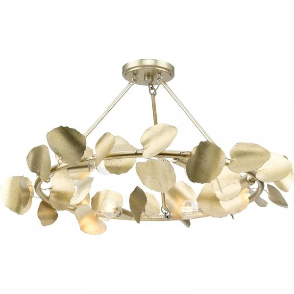 6 Light Gilded Sliver Flush Mount  Laurel Collection Ceiling Light Fixture