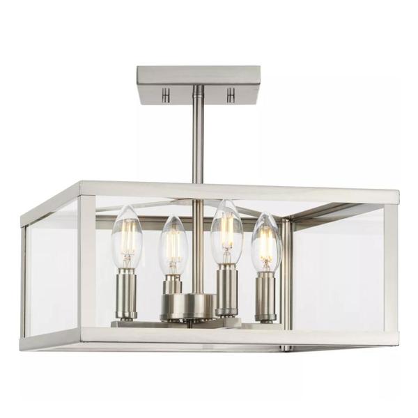 4 Light 120 volt Brushed Nickel Clear Flat Glass Panels Ceiling Light Fixture