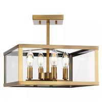 Progress Lighting 4 Light 120 volt Vintage Brass Clear Flat Glass Panels Ceiling Light Fixture