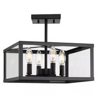 Progress Lighting 4 Light 120 volt Matte Black Clear Flat Glass Panels Ceiling Light Fixture