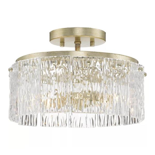 2 Light Gilded Sliver Clear Pressed Glass Flat Ceiling Light Fixture