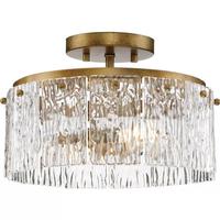 Progress Lighting 2 Light Gold Ombre Clear Pressed Glass Flat Ceiling Light Fixture