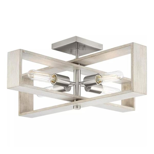 4 Light Brushed Nickel Grey Washed Oak Ceiling Light Fixture
