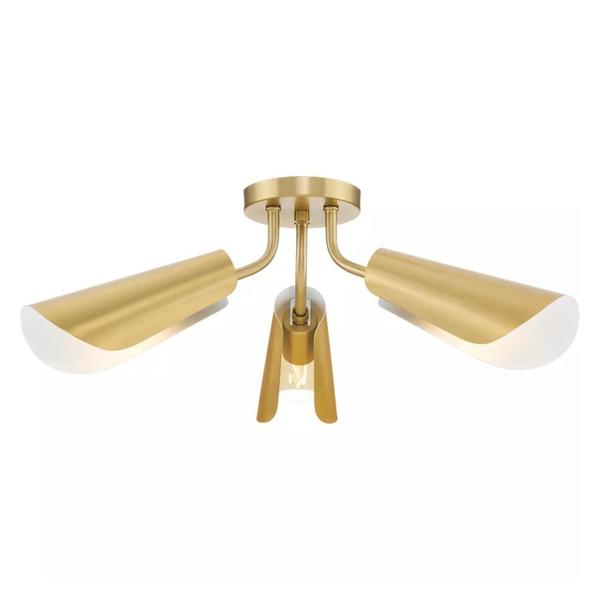 2 Light Brushed Gold Painted White Inside Ceiling Light Fixture