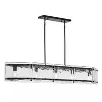 Progress Lighting 5 Light Matte Black Clear Textured Flat Glass Linear Chandelier Light Fixture