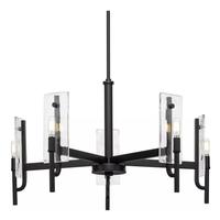 Progress Lighting 5 Light Matte Black Clear Textured Flat Glass Traditional Style Chandelier Light Fixture