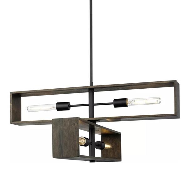4 Light Matte Black Roasted Chicory Wood Chandelier Light Fixture