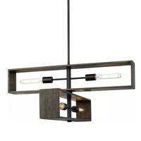 Progress Lighting 4 Light Matte Black Roasted Chicory Wood Chandelier Light Fixture