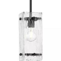 Progress Lighting 1 Light Matte Black Clear textured Glass Flat Square Shade Pendant Light Fixture