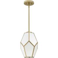 Progress Lighting 1 Light Vintage Gold White Art Glass Shade Dimmable Pendant Light Fixture