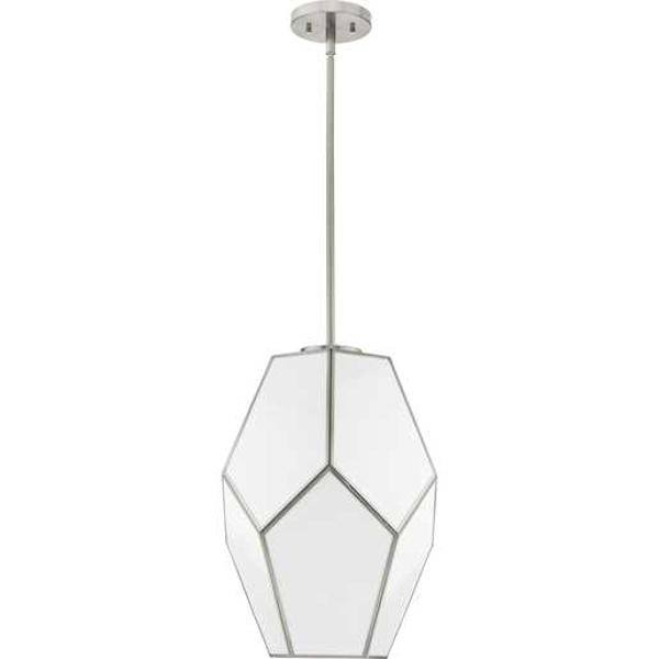1 Light Brushed Nickel White Art Glass Shade Dimmable Pendant Light Fixture