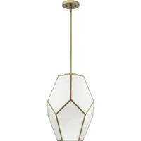 Progress Lighting 1 Light Vintage Gold White Art Glass Shade Dimmable Pendant Light Fixture