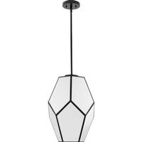 Progress Lighting 1 Light Matte Black White Art Glass Shade Dimmable Pendant Light Fixture