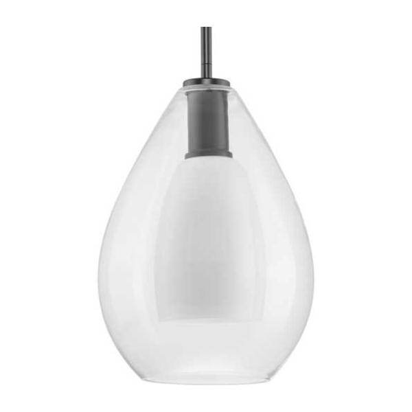 1 Light Matte Black Clear Glass Bell with Opal Glass Shade Pendant Light Fixture