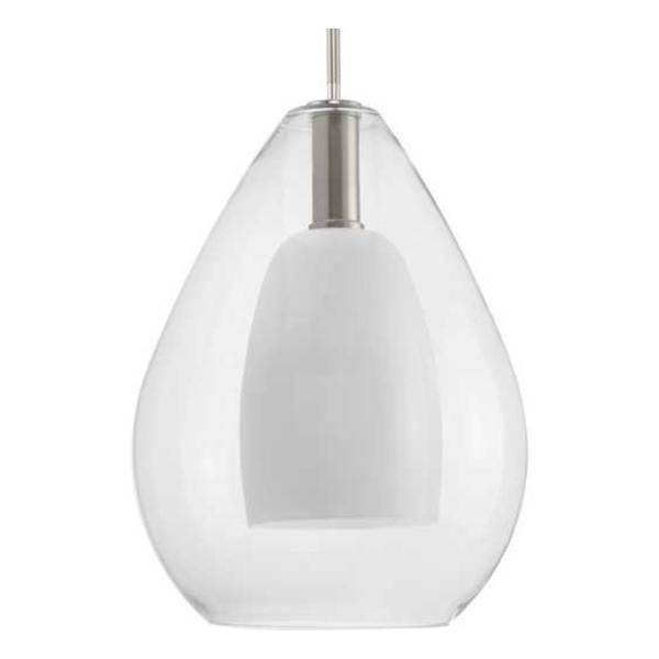 1 Light Brushed Nickel Clear Glass Bell with Opal Glass Shade Pendant Light Fixture