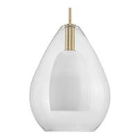 Progress Lighting 1 Light Brushed Gold Clear Glass Bell with Opal Glass Shade Pendant Light Fixture