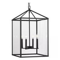 Progress Lighting 4 Light Matte Black Clear Tempered Glass Panels Hall & Foyer Pendant Light Fixture