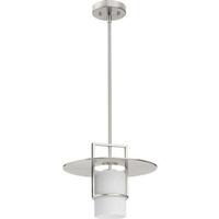 Progress Lighting 1 Light Brushed Nickel Etched White Glass Shade Pendant Light Fixture