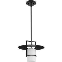 Progress Lighting 1 Light Matte Black Etched White Glass Shade Pendant Light Fixture