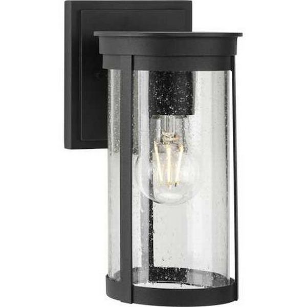 1 Light Black with Clear Seeded Glass Wall Light Fixture