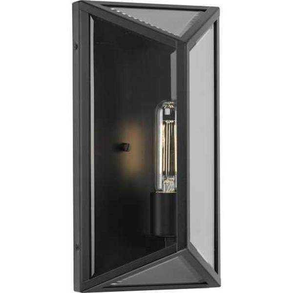1 Light Black with Clear Beveled Glass Outdoor Wall Light Fixture