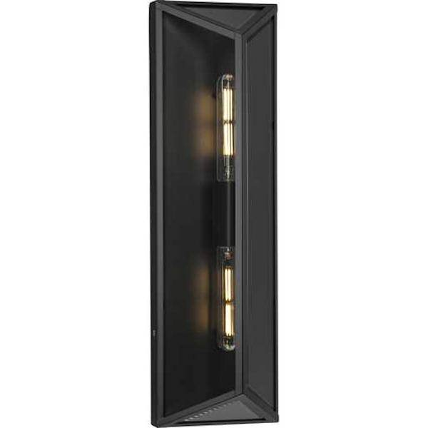 2 Light Black with Clear Beveled Glass Outdoor Wall Light Fixture
