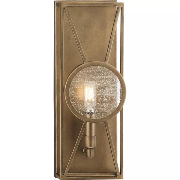1 Light Aged Bronze Clear Seeded Glass Farmhouse Style Light Fixture