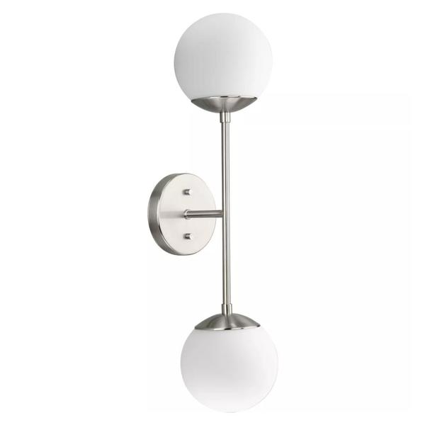 2 Light Brushed Nickel Vanity Etched Round Glass Light Fixture