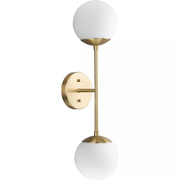 2 Light Brushed Bronze Vanity Etched Round Glass Light Fixture