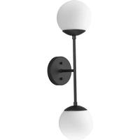 Progress Lighting 2 Light Matte Black Vanity Etched Round Glass Light Fixture