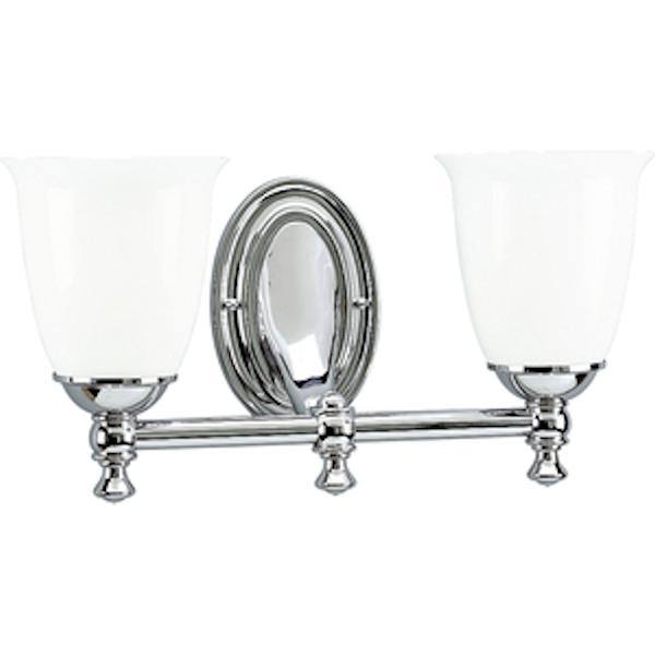 2 Light 120 volt Polished Chrome Vanity Opal Glass Light Fixture