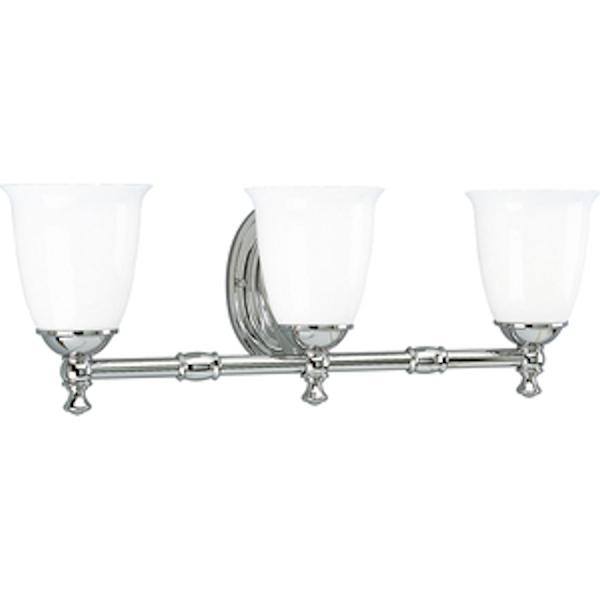 3 Light 120 volt Polished Chrome Vanity Opal Glass Light Fixture