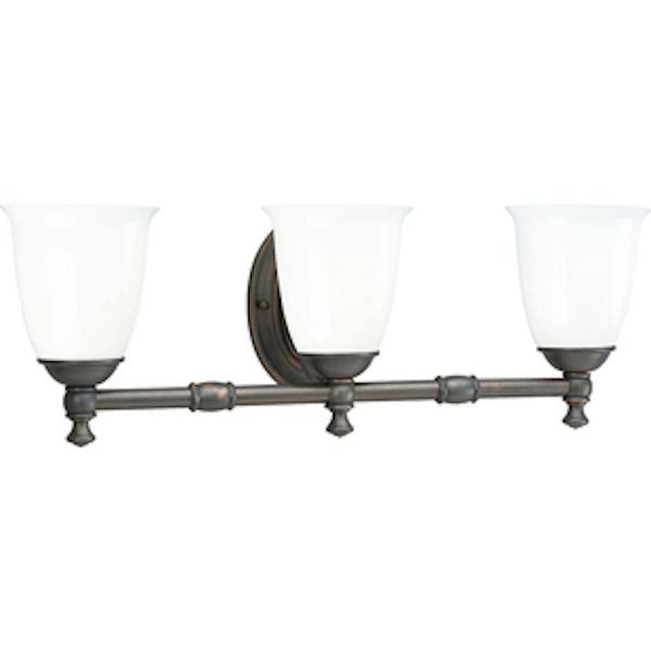 3 Light 120 volt Venetian Bronze Vanity Opal Glass Light Fixture