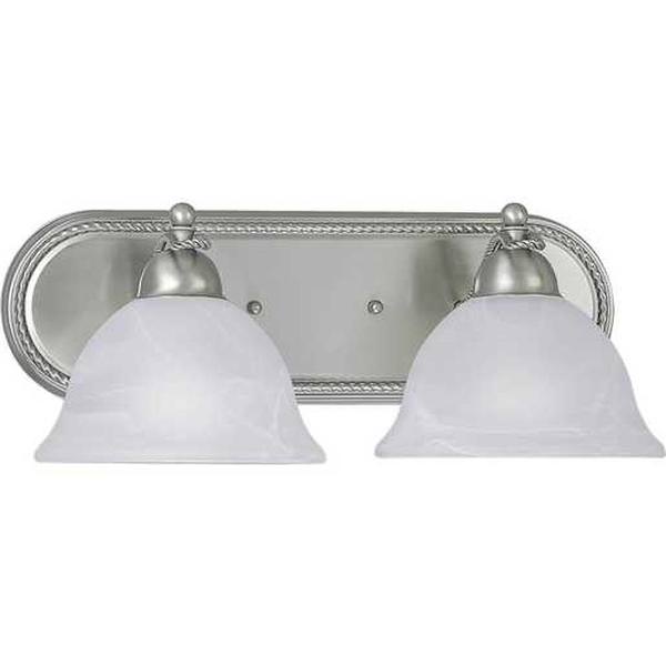 2 Light 120 volt Brushed Nickel Vanity Swirled Alabaster Glass Light Fixture