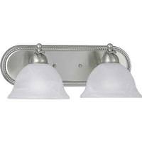 View 2 Light 120 volt Brushed Nickel Vanity Swirled Alabaster Glass Light Fixture