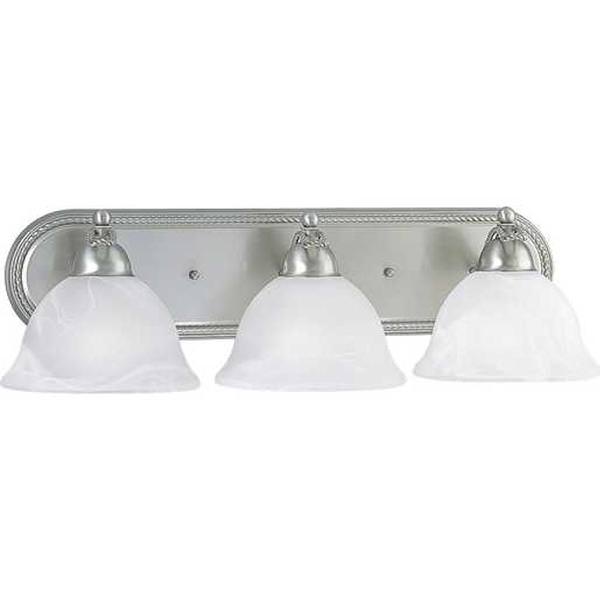 3 Light 120 volt Brushed Nickel Vanity Swirled Alabaster Glass Light Fixture