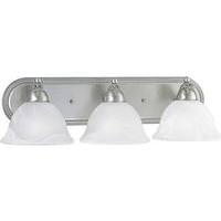 View 3 Light 120 volt Brushed Nickel Vanity Swirled Alabaster Glass Light Fixture