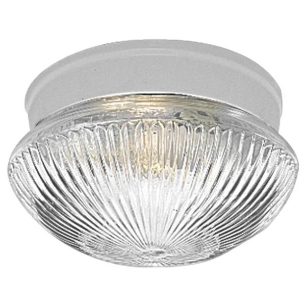 1 Light White Finish White Clear Prismatic Glass Bowl Ceiling Light Fixture