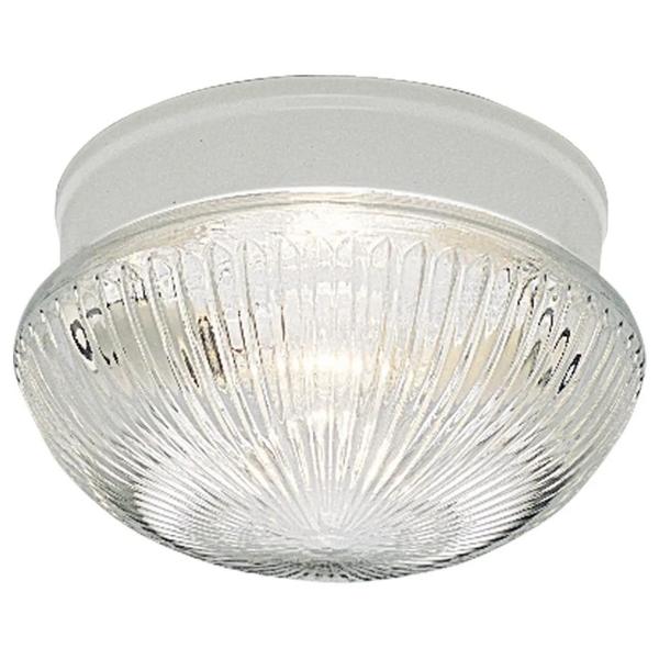 2 Light White Finish White Clear Prismatic Glass Bowl Ceiling Light Fixture
