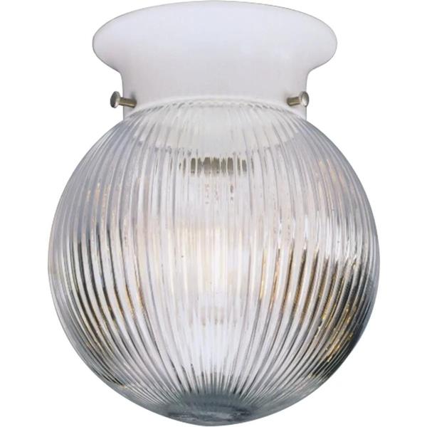 1 Light White Clear Ribbed Glass Globe Flush Mount Ceiling Light Fixture