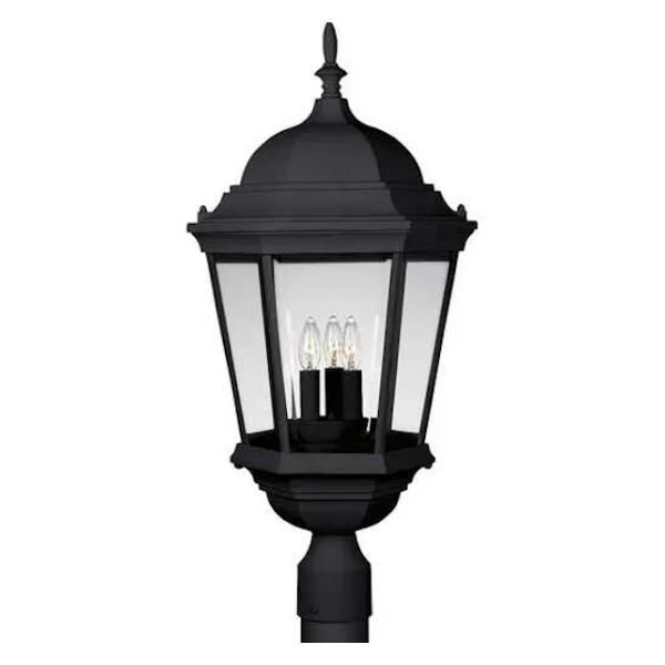 3 Light Black with Clear Beveled Glass Wall Light Fixture