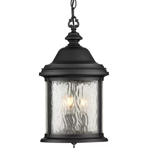 3 Light Candelabra Screw Base Antique Bronze with Clear Seeded Glass Ashmore Hanging Light Fixture