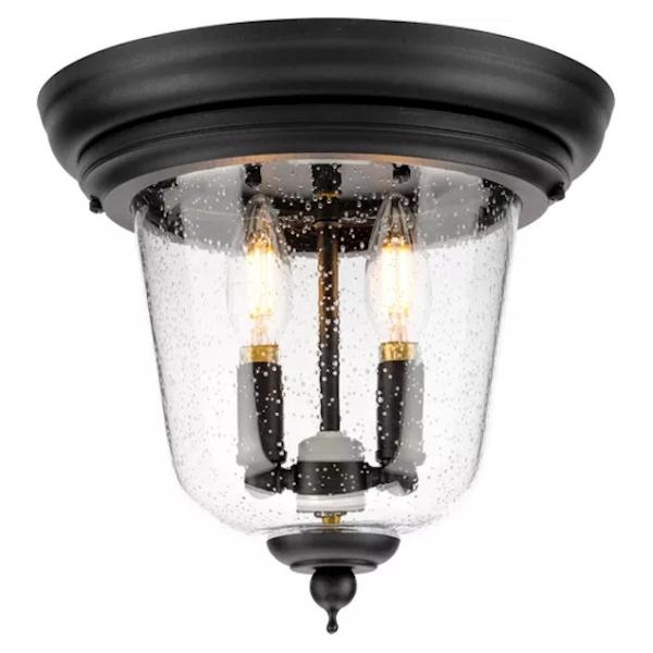 2 Light Black with Clear Seeded Glass Wall Light Fixture