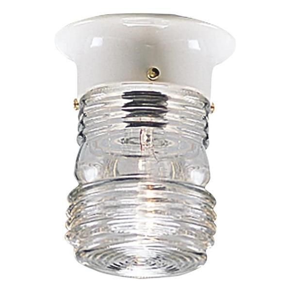1 Light White Finish Clear Marine Glass Utility Lantern Light Fixture