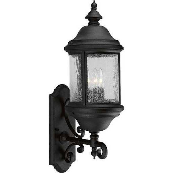 3 Light Black with Clear Curved Seeded Glass Ashmore Wall Light Fixture
